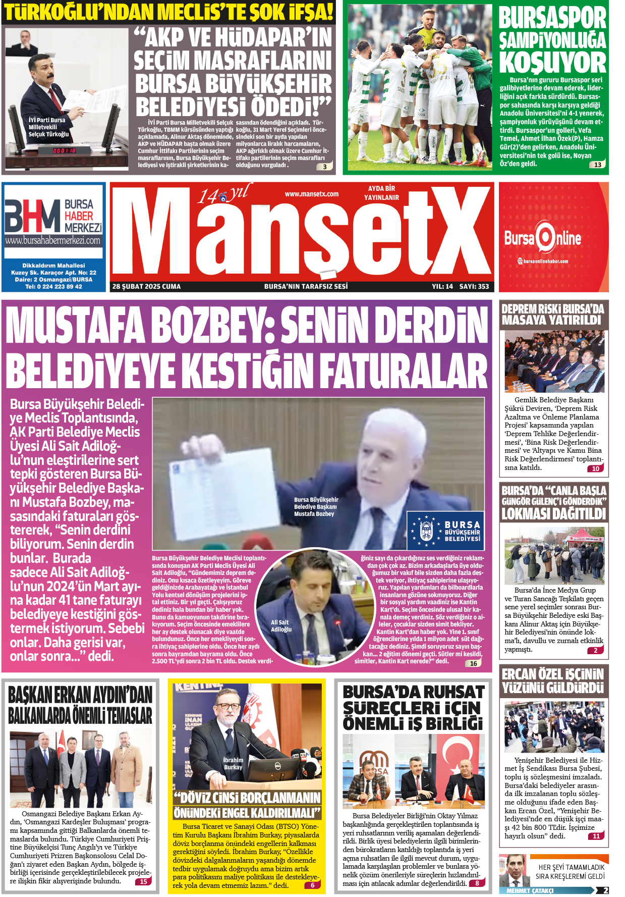 MANŞETX GAZETESİ'NİN 14.YIL 353. ANKARA-BURSA ŞUBAT SAYILARI ÇIKTI!