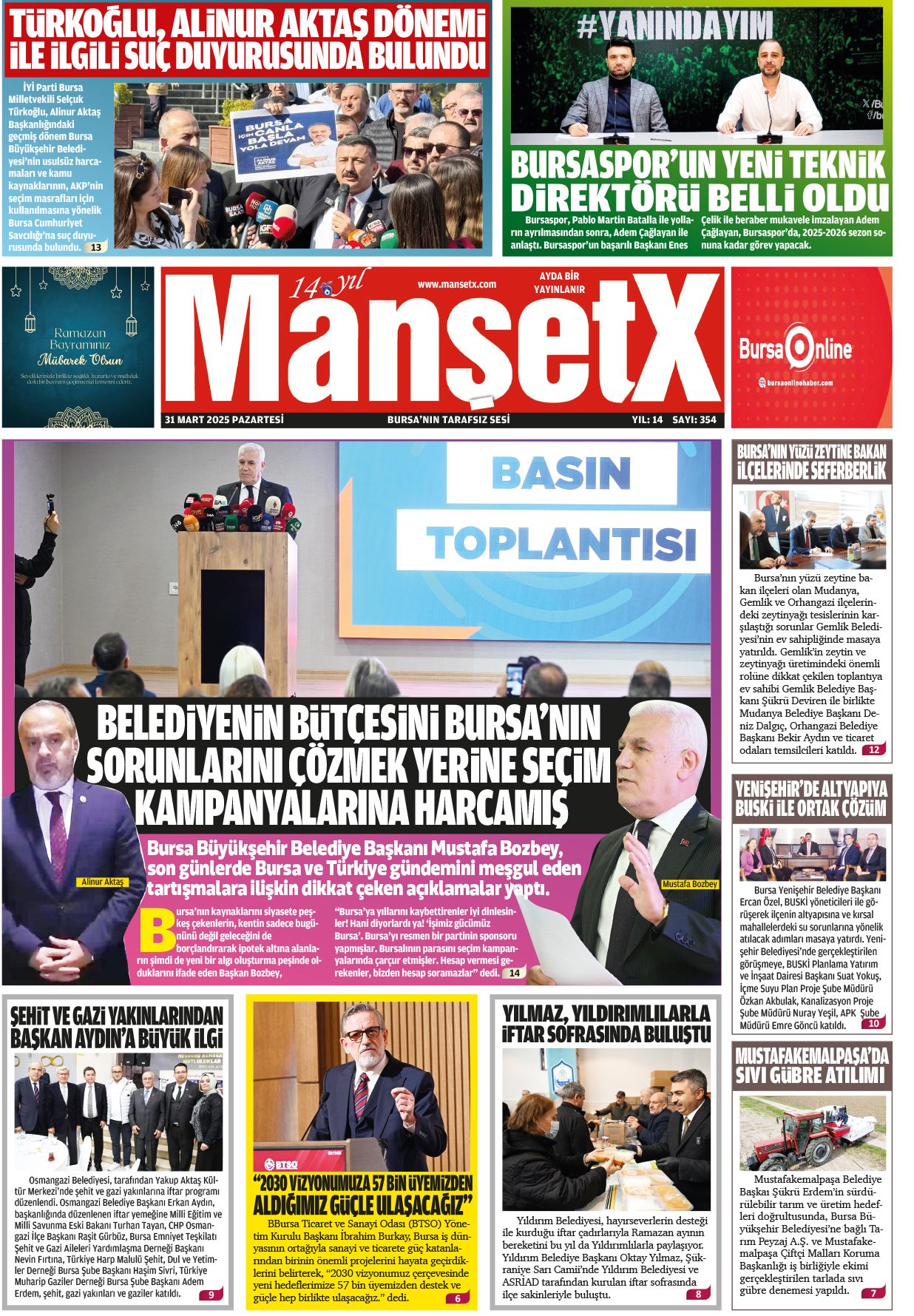 MANŞETX GAZETESİ'NİN 14.YIL 354. ANKARA-BURSA MART SAYILARI ÇIKTI!